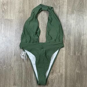 Green one piece high cut  Bikinishe swimsuit size large NEW